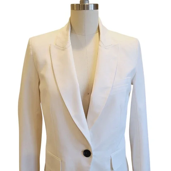 Veronica Beard White Cotton Blazer Dickey One Button Tailored Jacket Sz 4 Preppy - Picture 2 of 8
